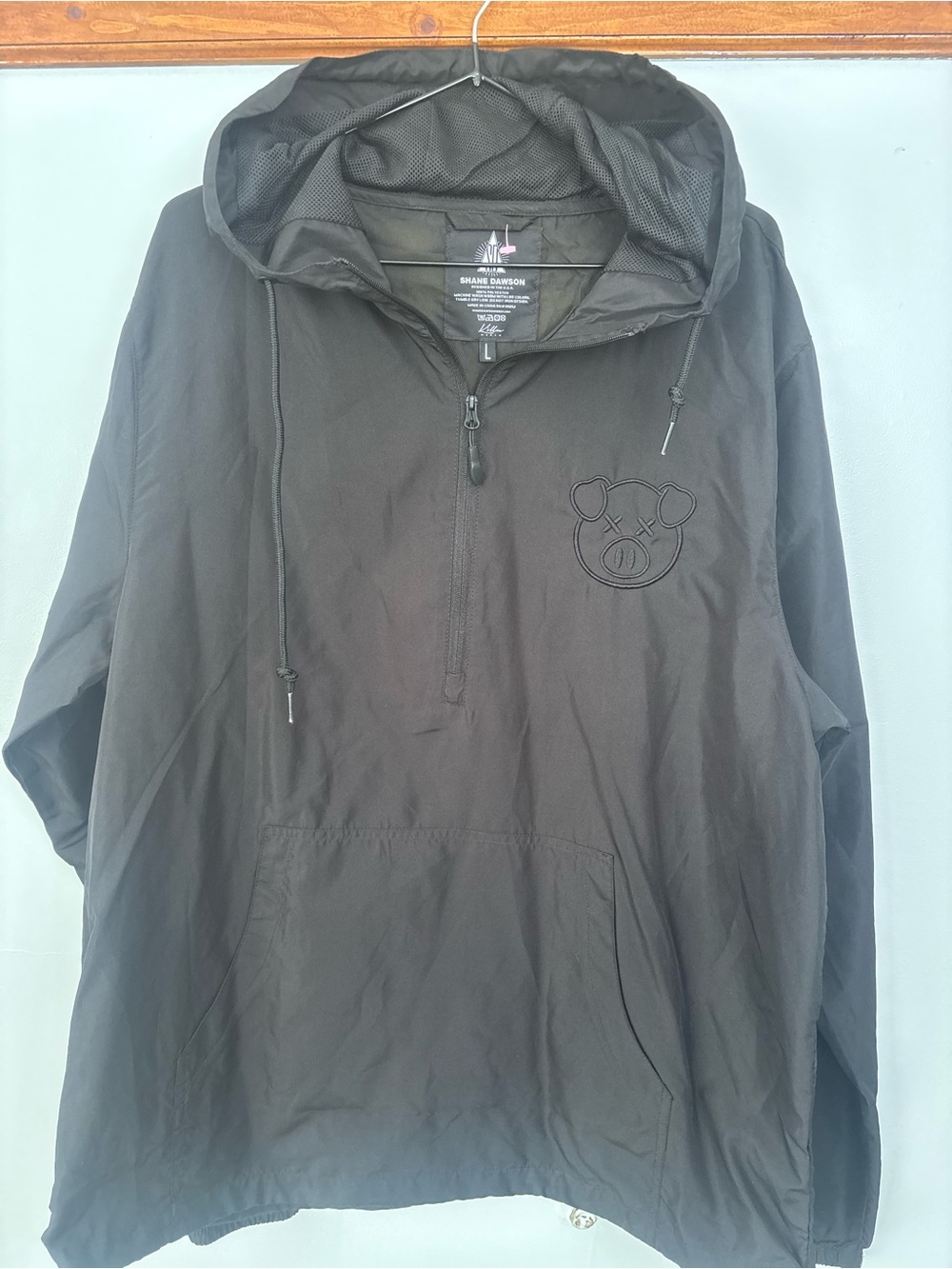 Shane Dawson Black Pullover lightweight Hoodie with Embroidered pig Detail